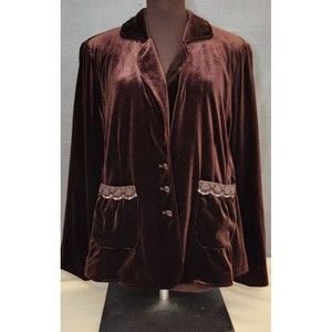 Cj Banks Chocolate Brown Dressy Velveteen Jacket Shoulder Pads‎ & Pockets Size X